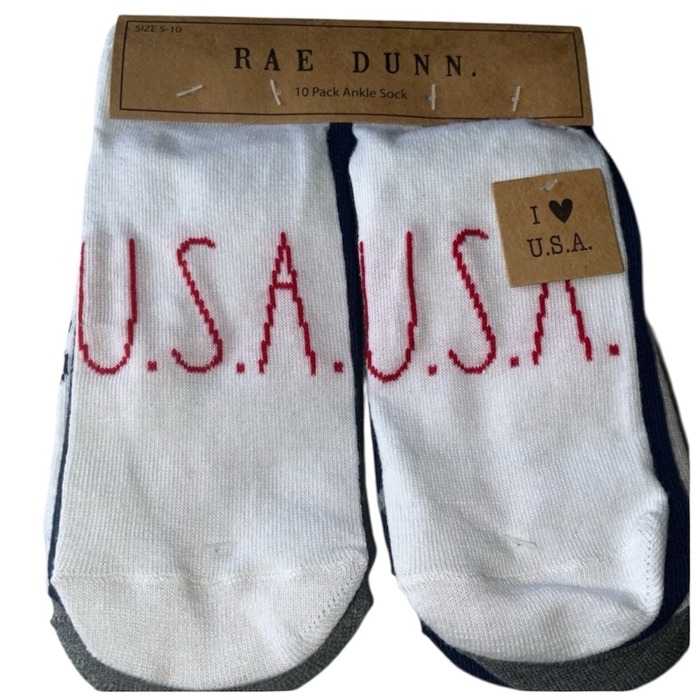 RAE DUNN USA Socks 10 Pack Ankle Sock Pack Festive Patriotic Women Sz 5-10 New